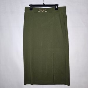 NYCC Women's Green Midi Pencil Straight Skirt Green Front Slit Size L New NoTags